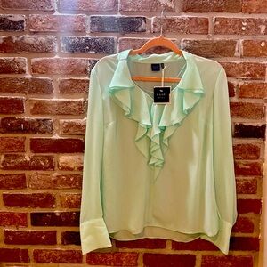 KAARI blue sz M mint candy botanical beauty blouse